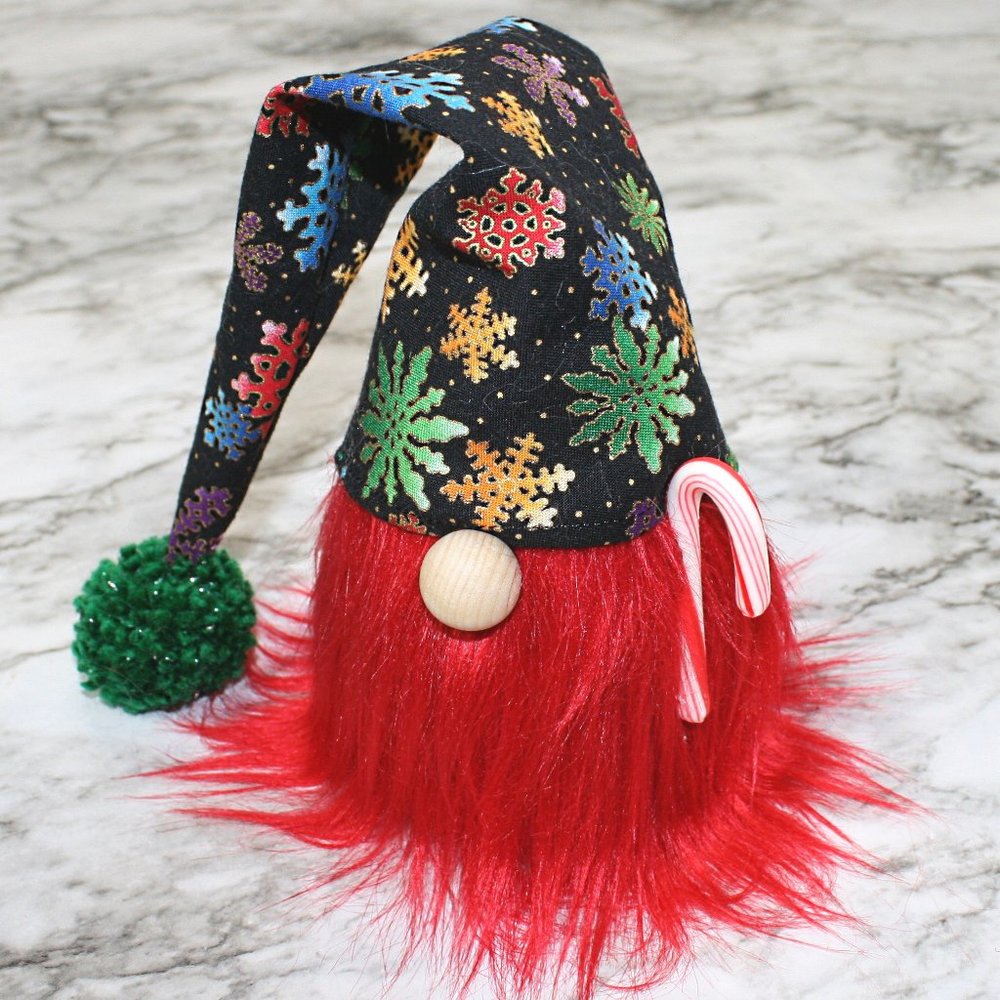 HAND CRAFTED Gnome Red Christmas Air Freshener Cover Decor - Colorful Snowflakes